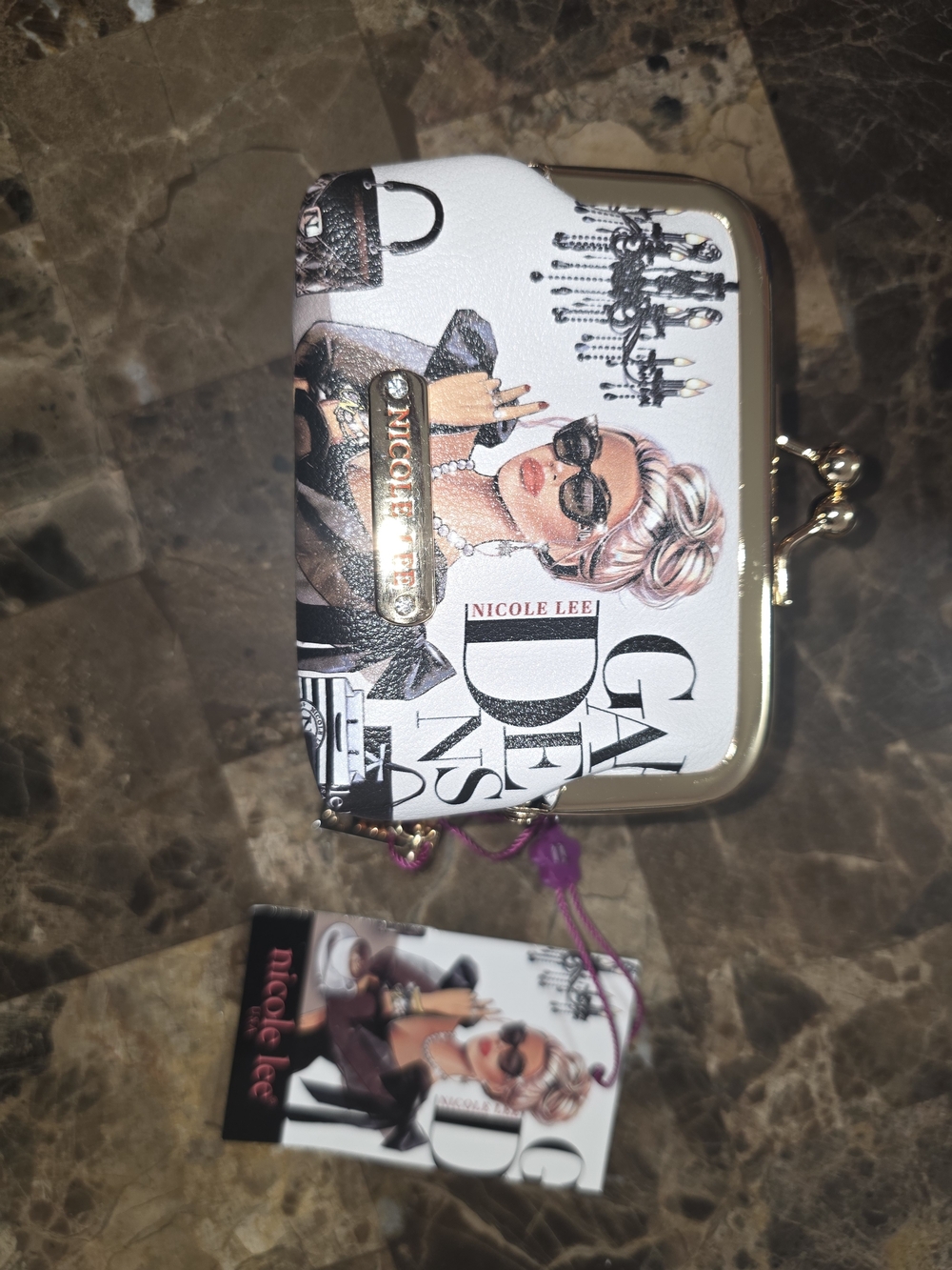 Nicole Lee White Graphic Kiss-Lock Crossbody Wallet
